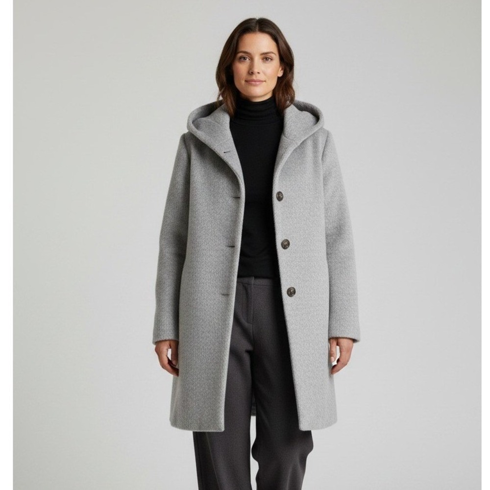 Cole Haan Hooded Wool Alpaca Blend Coat Women 12 Gray Button Front NWOT